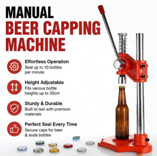 Manual Beer Bottle Capping Machine, Height Adjustable for 26mm Caps