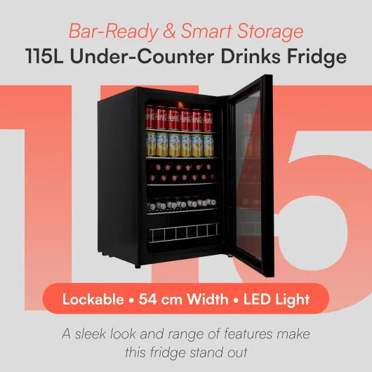 115L Under-Counter Drinks Fridge - Glass Door - Silver