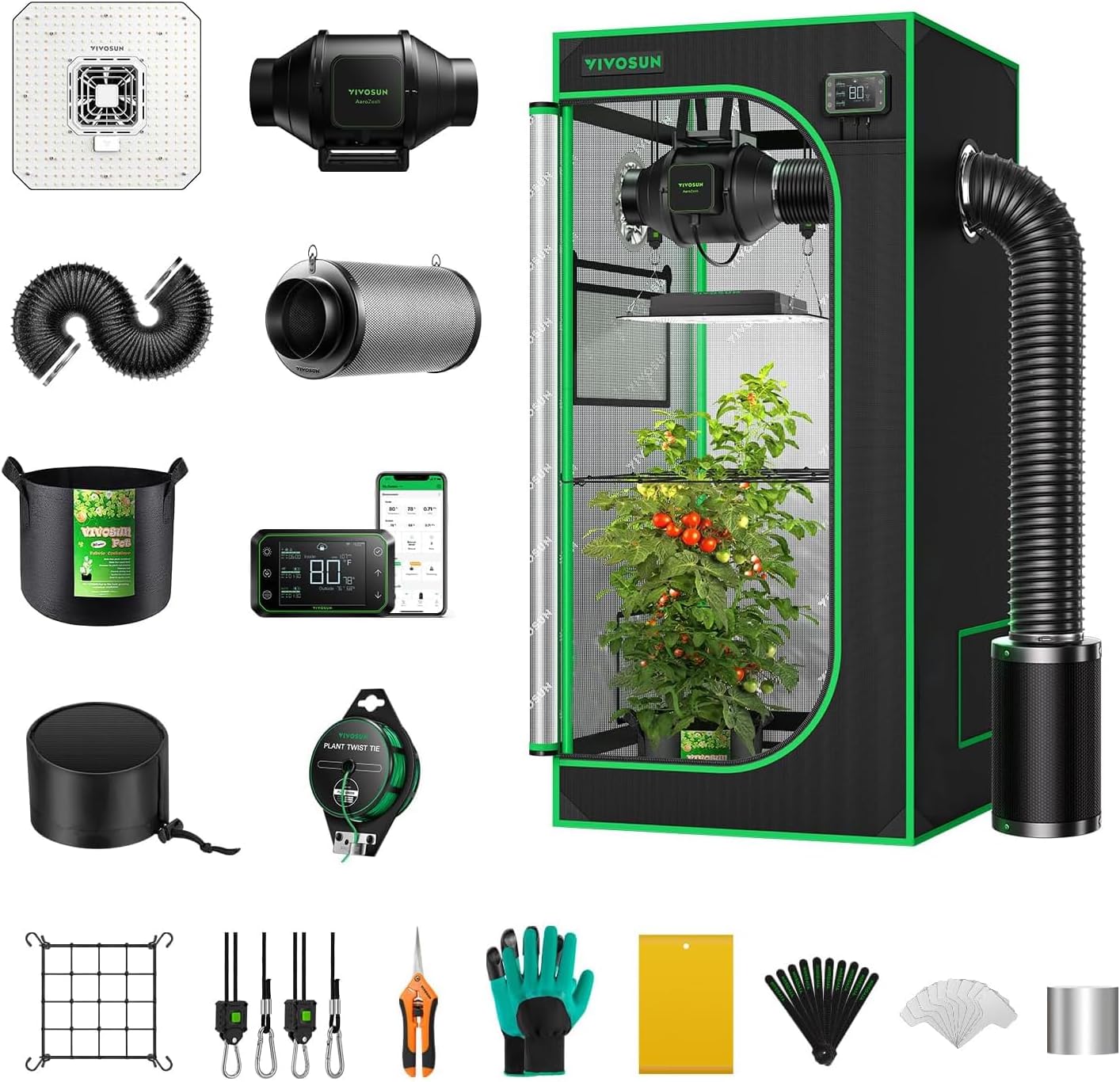 GIY Smart Grow Tent System 2x2, WiFi-Integrated Grow Tent Kit, with Automate Ventilation and Circulation, Schedule Full Spectrum 100W LED Grow Light, and GrowHub E42A Controller