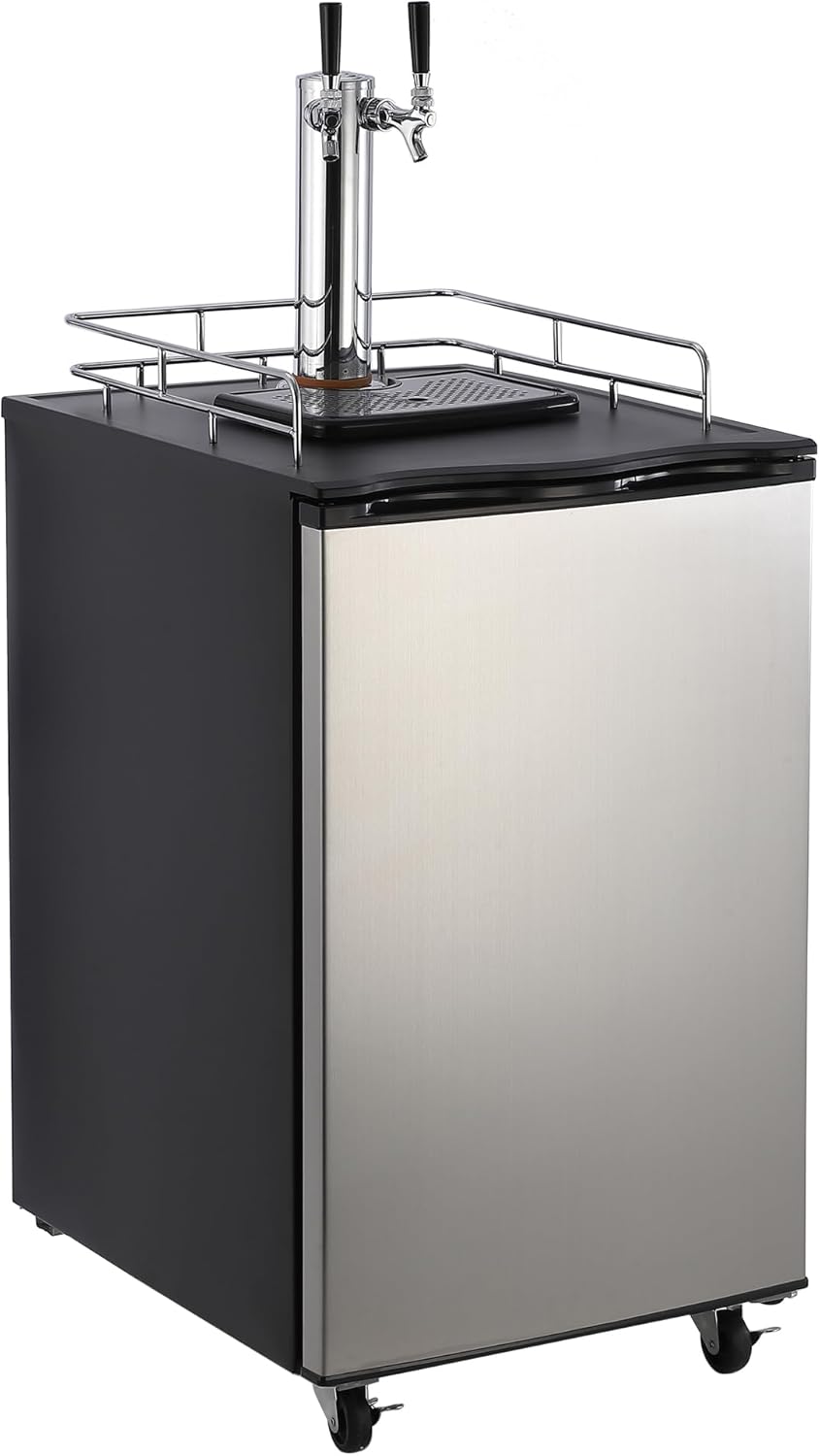 Beer Kegerator, Dual Tap Draft Beer Dispenser, Full Size Stainless Steel Keg Refrigerator With Drip Tray, CO2 Cylinder, 32°F- 50°F Temperature Control, 170L