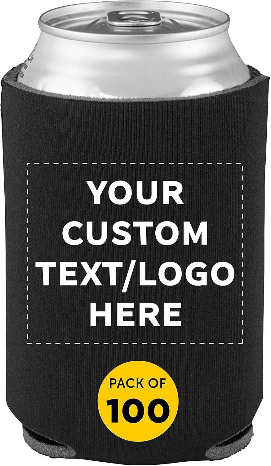 Custom Collapsible Beer Can Coolers 4mm Set of 100, Personalized Bulk Pack - Great for Beer, Soda, Other Beverages - Black - Black 100 can coolers