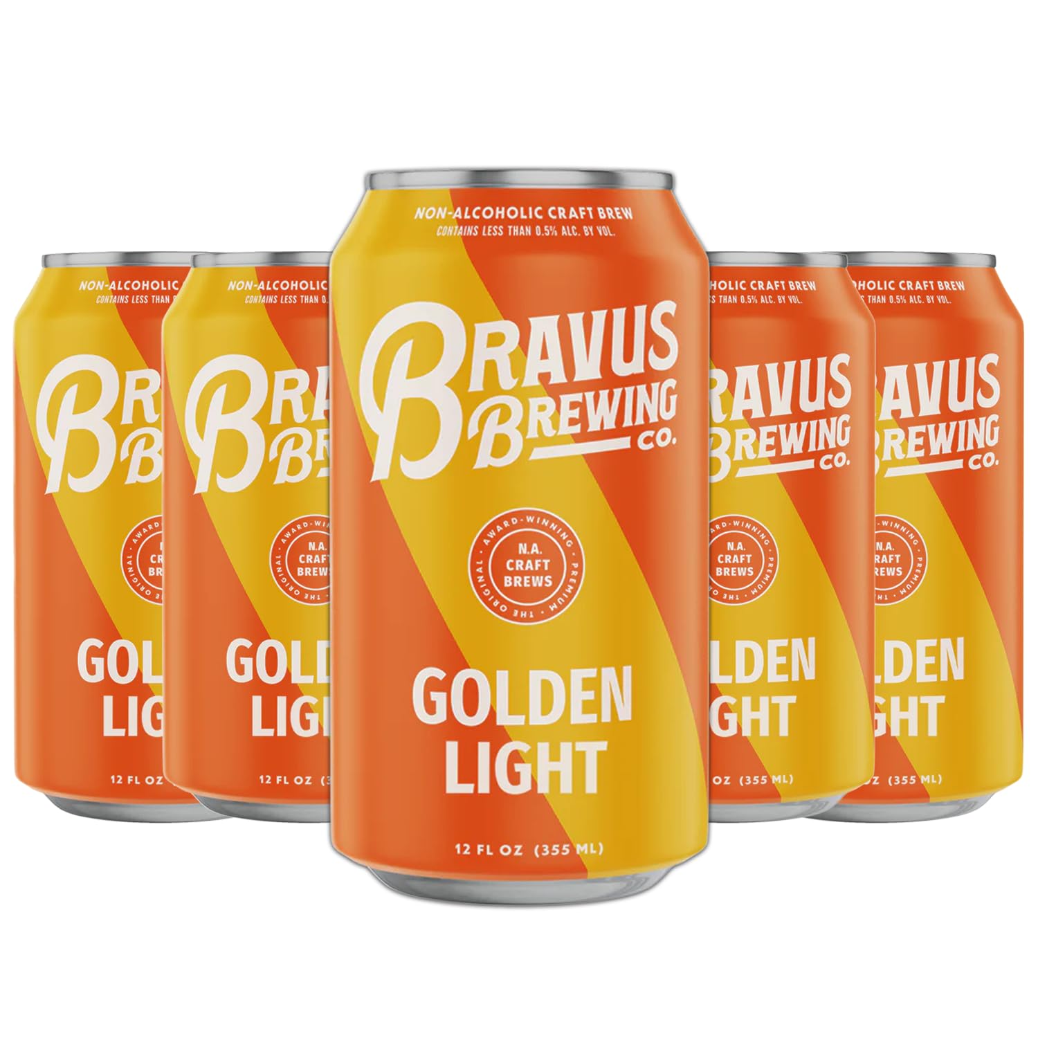 Bravus Golden Light Non-Alcoholic Ale Craft Brew 5 Pack - Crisp, Clean and Approachable - Vegan Friendly - 65 Calories - 12oz Cans