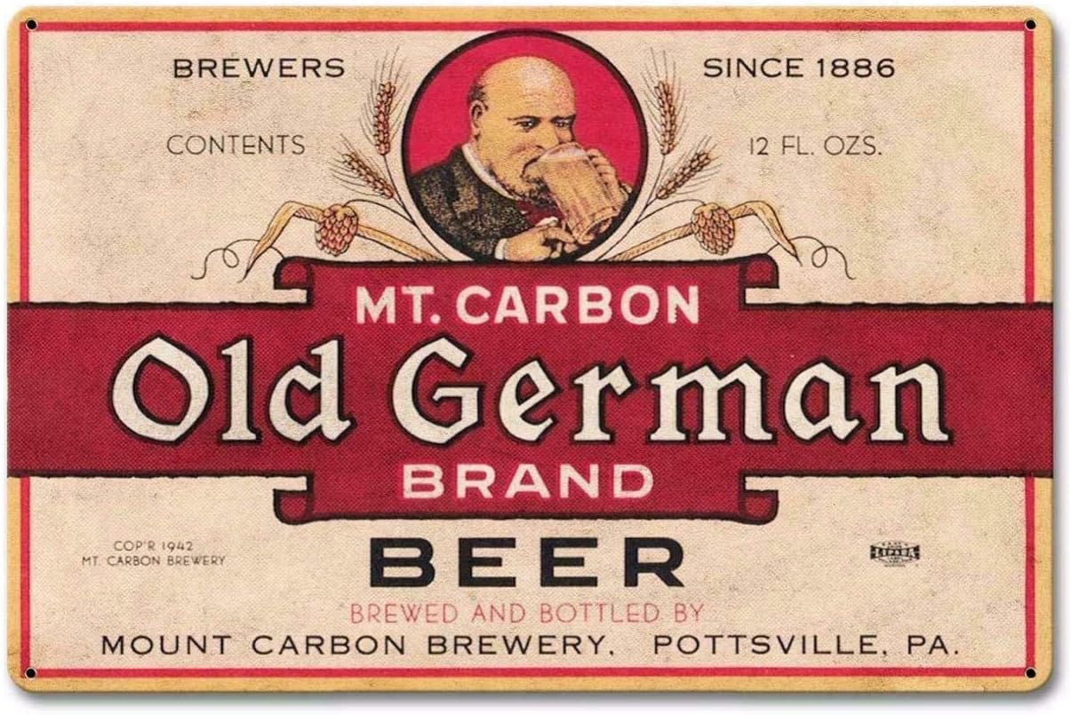 Tin Sign Vintage Chic Art Decoration Poster Mt - Carbon Old German Beer Lager Ale for Store Bar Home Cafe Farm Garage or Club 12" X 8"