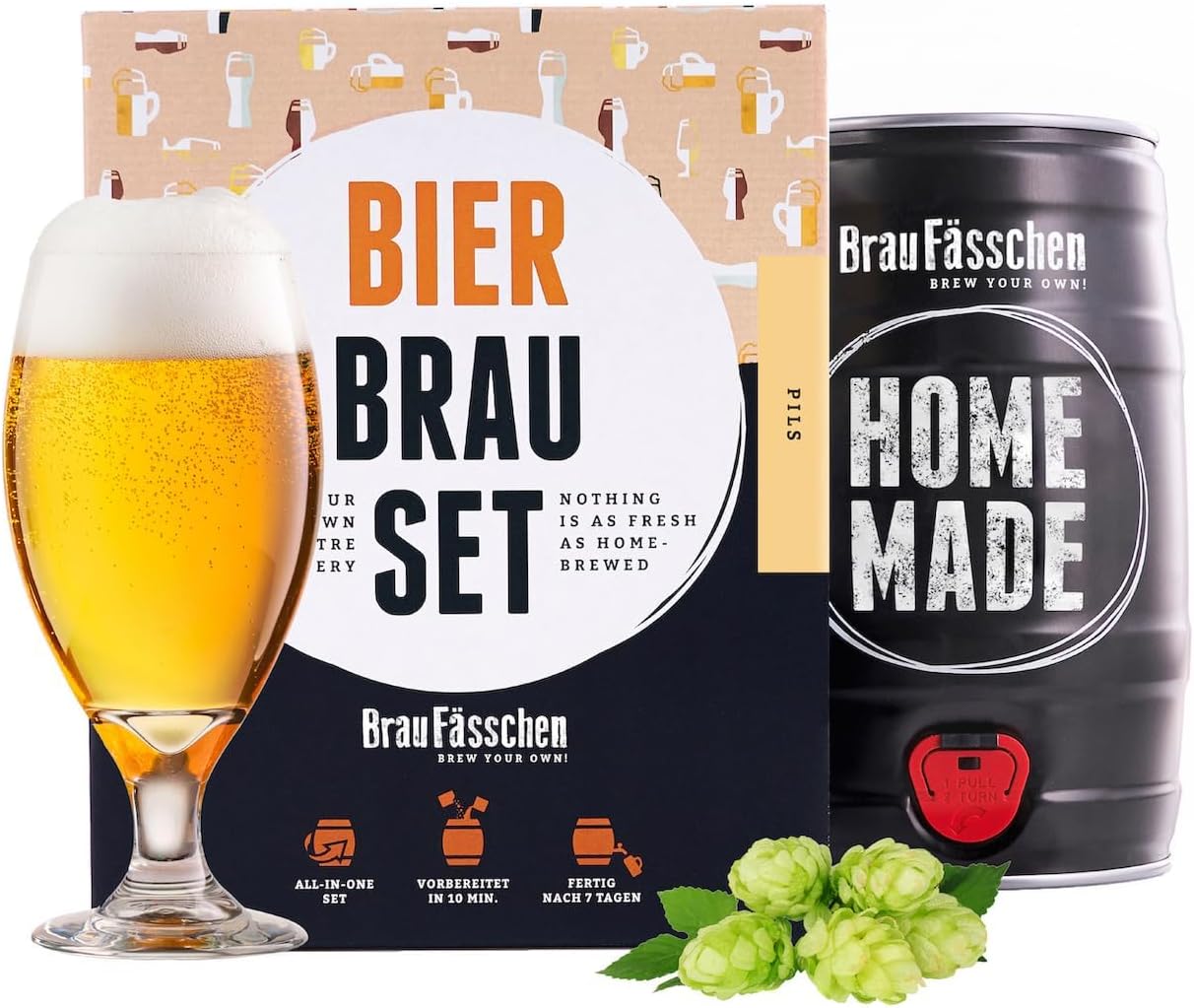 GERMAN LAGER - Home Brew Beer Starter Kit with 1.3-Gallon Keg - Brew Authentic German Beer in 7 Days - Unique Beer Gift for Men & Women - BrauFässchen