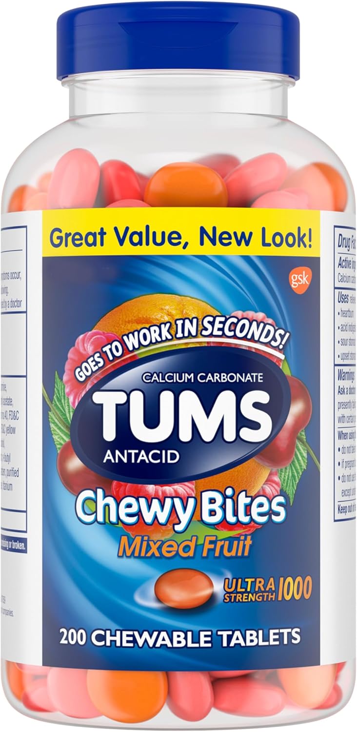Chewy Bites Chewable Antacid Tablets for Ultra Strength Heartburn Relief, Great for a Summer BBQ- Mixed Fruit - 200 Count
