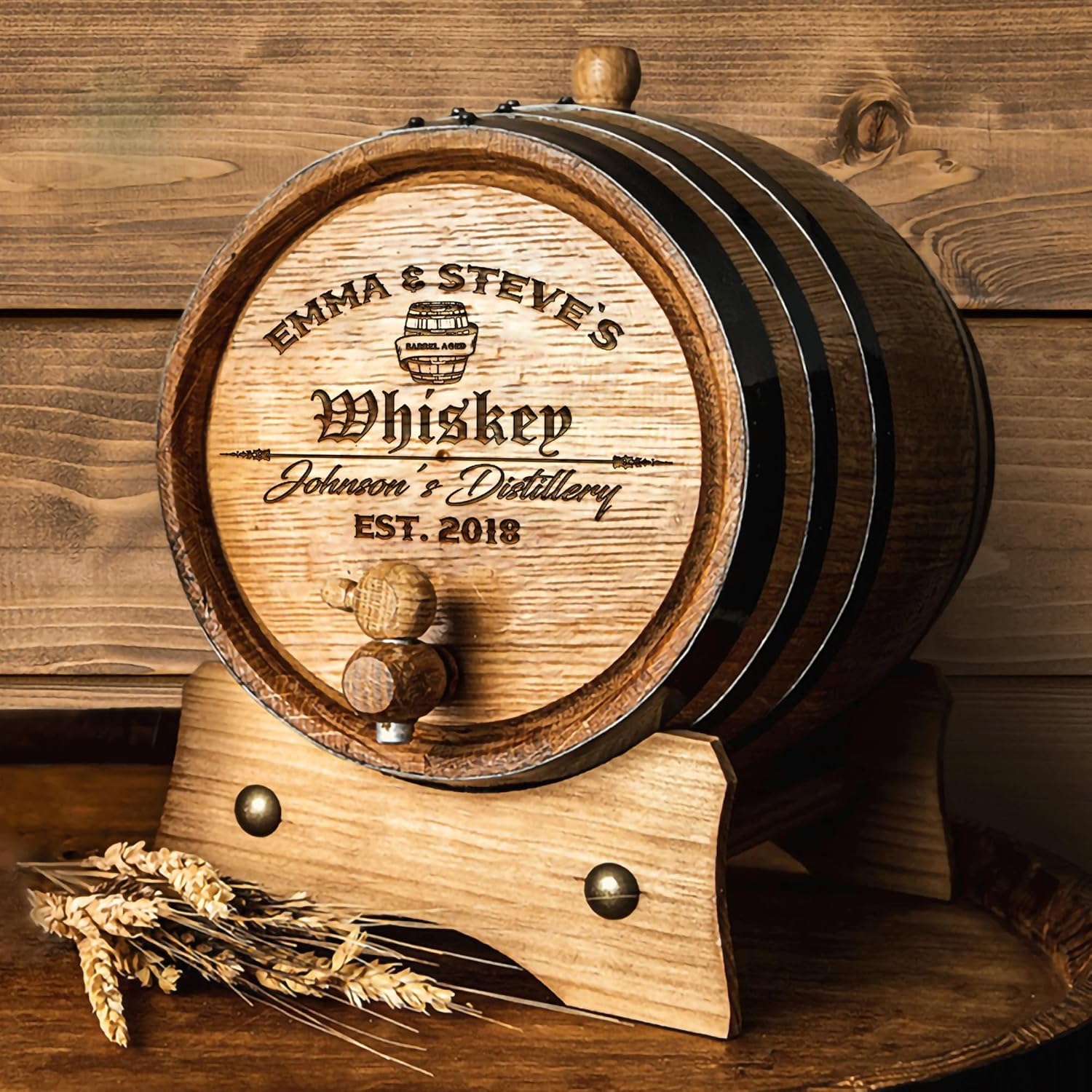 Personalized - Custom Engraved American Premium Oak Aging Barrel - Age your own Whiskey, Beer, Wine, Bourbon, Tequila, Rum, Hot Sauce & More - Barrel Aged (1 Liter)