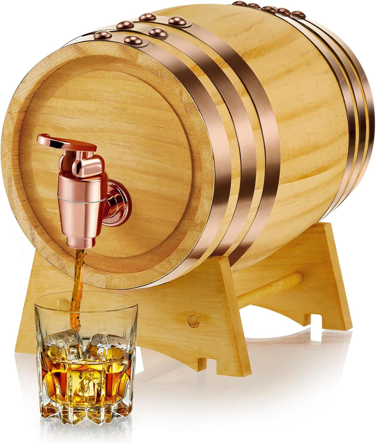 2 Liter Oak Barrel with Stand Wooden Whiskey Barrel Vintage Beer Tequila Rum Whiskey Dispenser Wine Making Barrels for Home Table Display Decoration Entertaining(1 Pack,2 Liters)