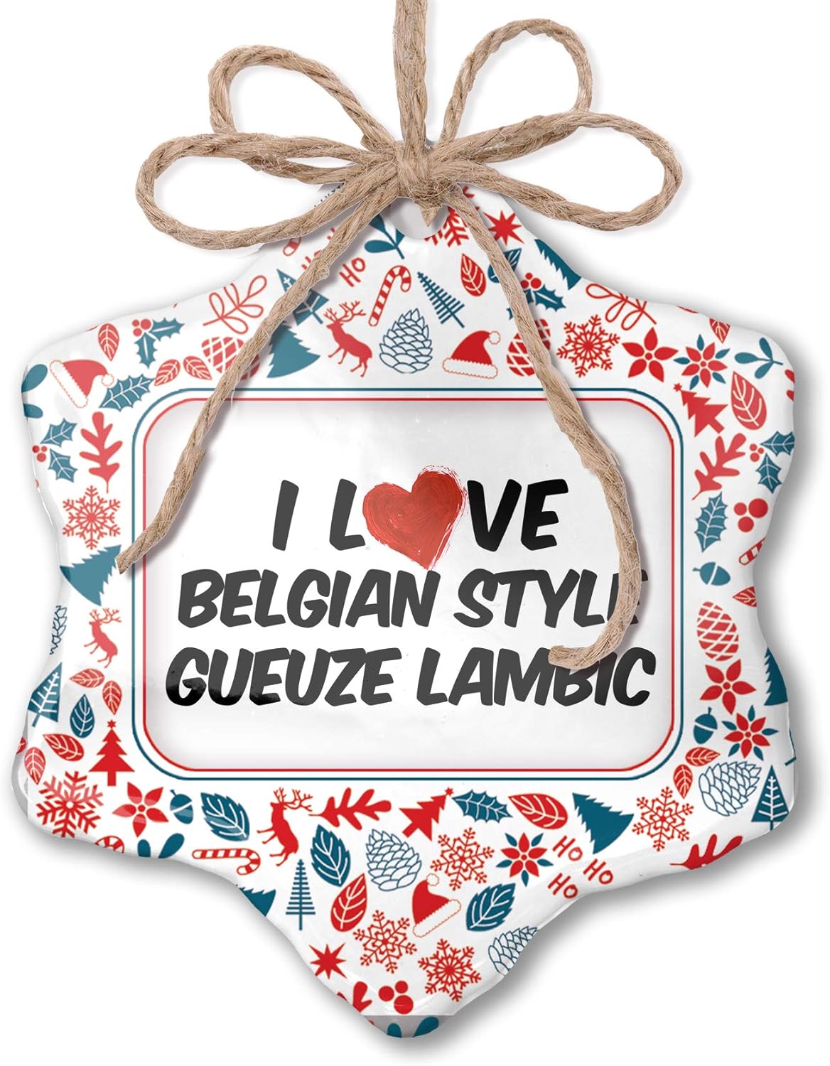 Christmas Ornament I Love Belgian Style Gueuze Lambic Beer Red White Blue Xmas