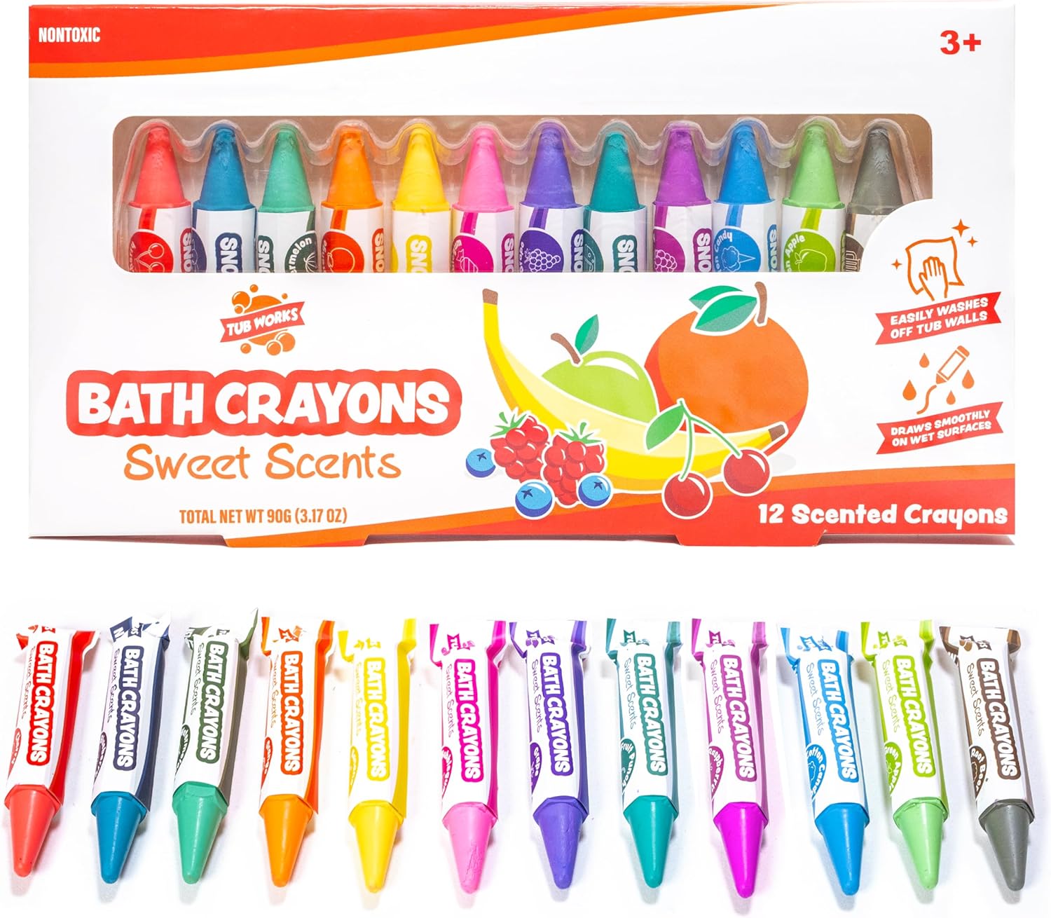 ® Sweet Scents Smooth™ Bath Crayons Bath Toy, 12 Pack - Nontoxic, Washable Bath Crayons for Toddlers & Kids - Unique Formula Draws Smoothly & Vividly on Wet & Dry Tub Walls - Scented Crayons