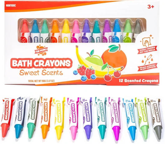 ® Sweet Scents Smooth™ Bath Crayons Bath Toy, 12 Pack - Nontoxic, Washable Bath Crayons for Toddlers & Kids - Unique Formula Draws Smoothly & Vividly on Wet & Dry Tub Walls - Scented Crayons