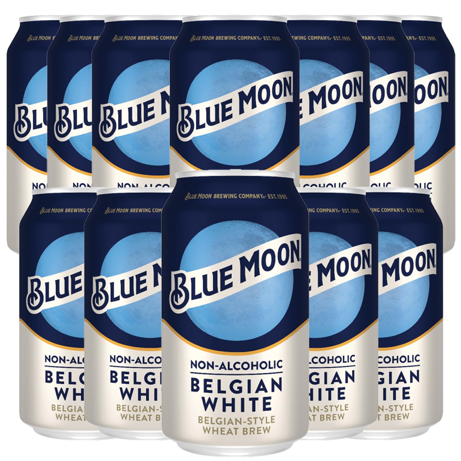 Blue Moon Non-Alcoholic 12 Pack Belgian Style Wheat Beer - Dealcoholized NA Brew in 12oz Cans - Low Calorie: 80 cals, 17g carbs - Refreshing Craft Brew Option