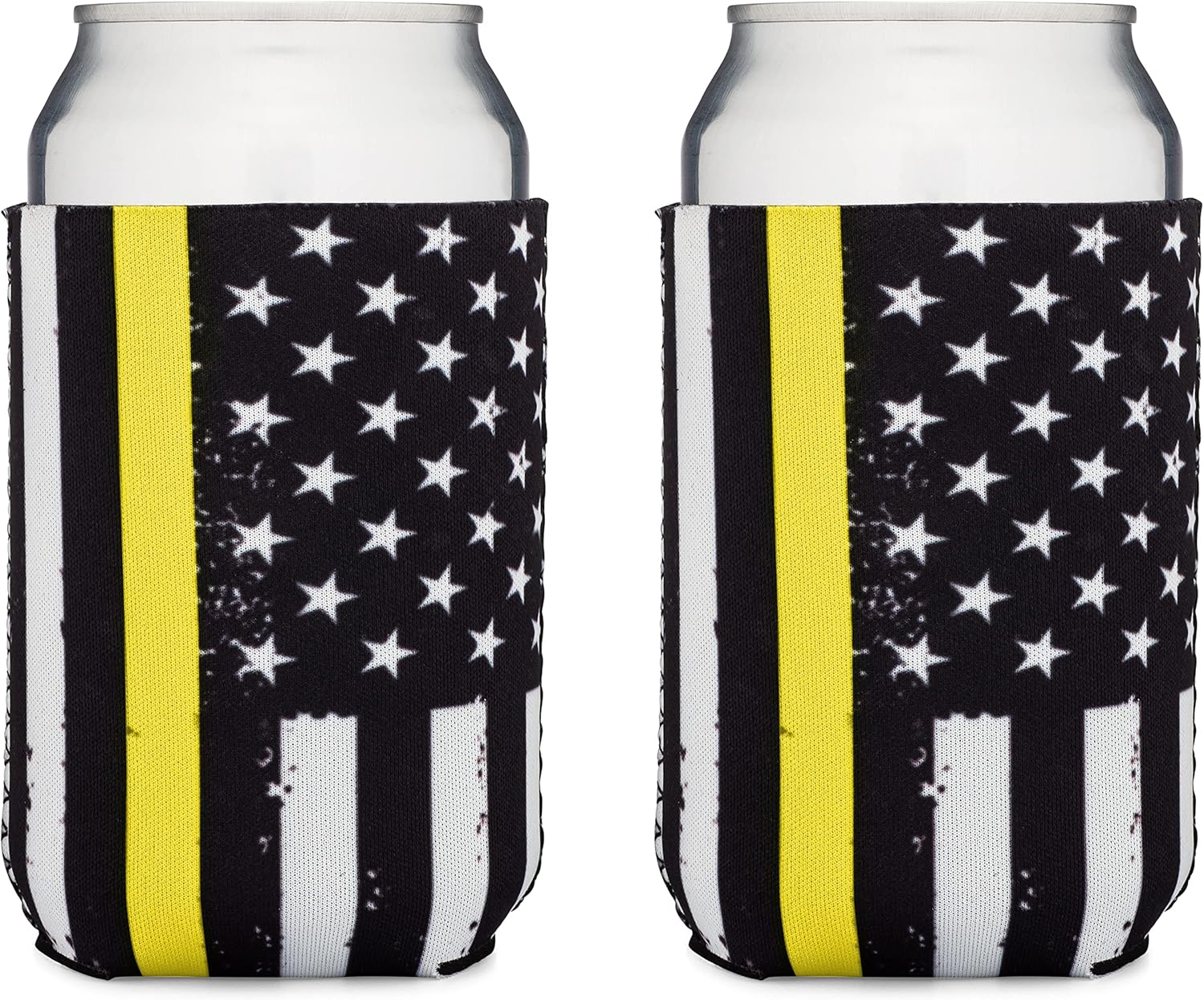 Products Thin Gold-Yellow Line Collapsible Beer Can and Bottle Beverage Cooler - 2 Pack - Standard Size 12 oz - 3mm Regular and Slim ThinLineCoolerSleeve ThinLineCoolerSleeve Thin Gold Line - Regular