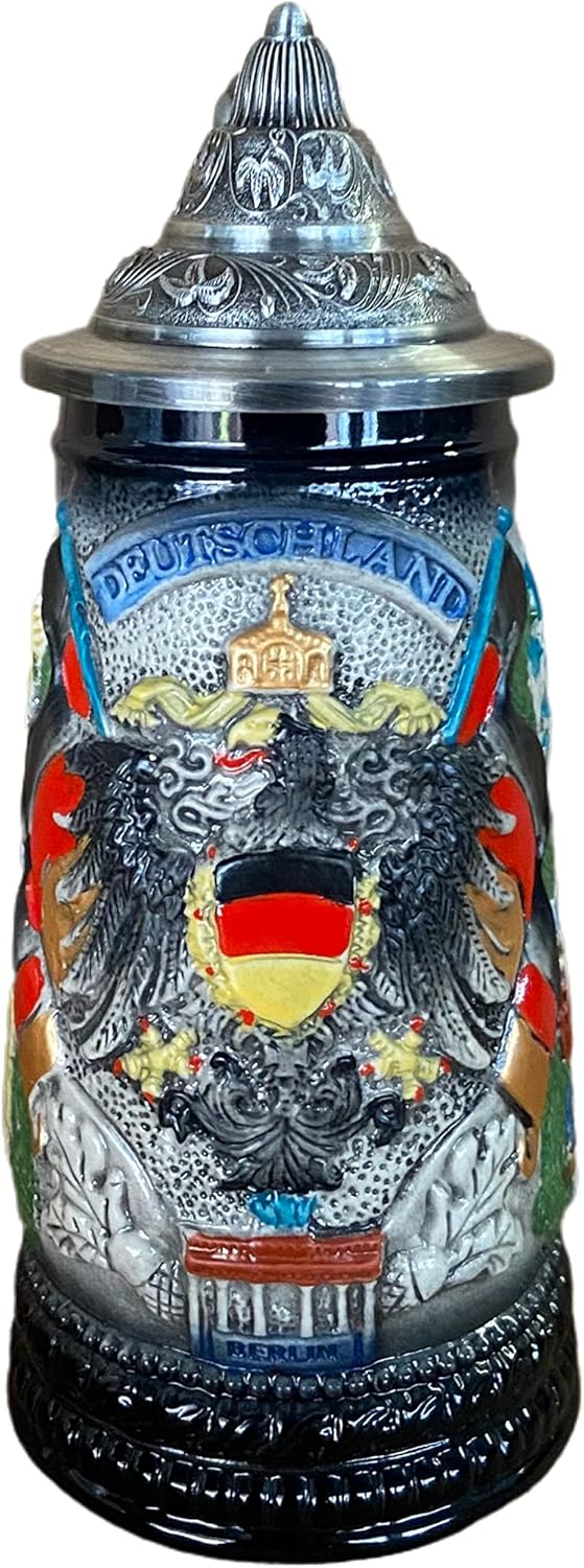 German Beer Stein Mug Eagle Emblem Oktoberfest Steins With Lid Easter Gifts For Men, Dad, Best Friend, Beer Enthusiast, Authentic Hand Engraved Collectible Souvenirs 0.3 Liter Black