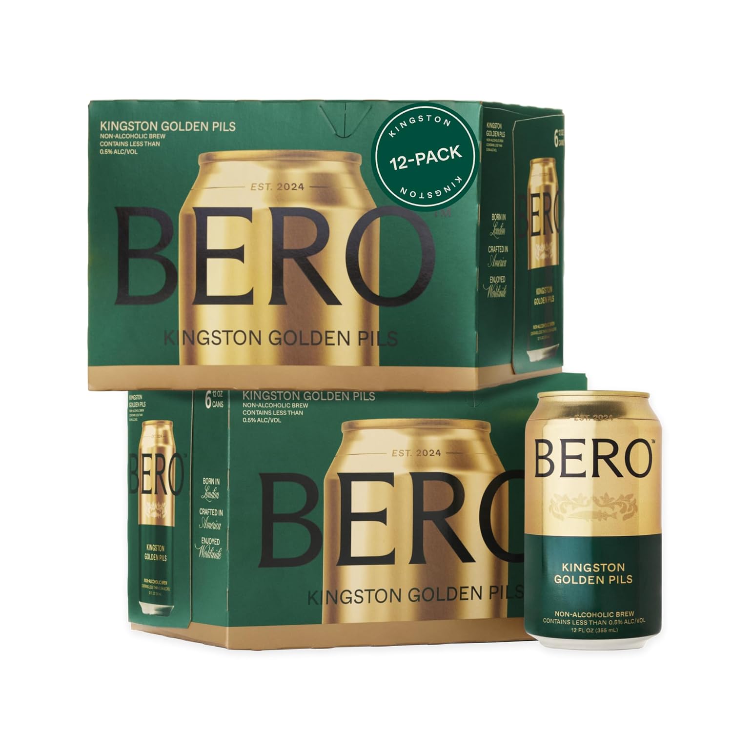 Kingston Golden Pils Non-Alcoholic Beer, 12-Pack Lager-Style Craft Brew, NA Beer by Tom Holland, Golden Taste, Alcohol Alternative Beverages, Drink for Any Occasion Kingston Golden Pils 12 Fl Oz (Pack of 12)