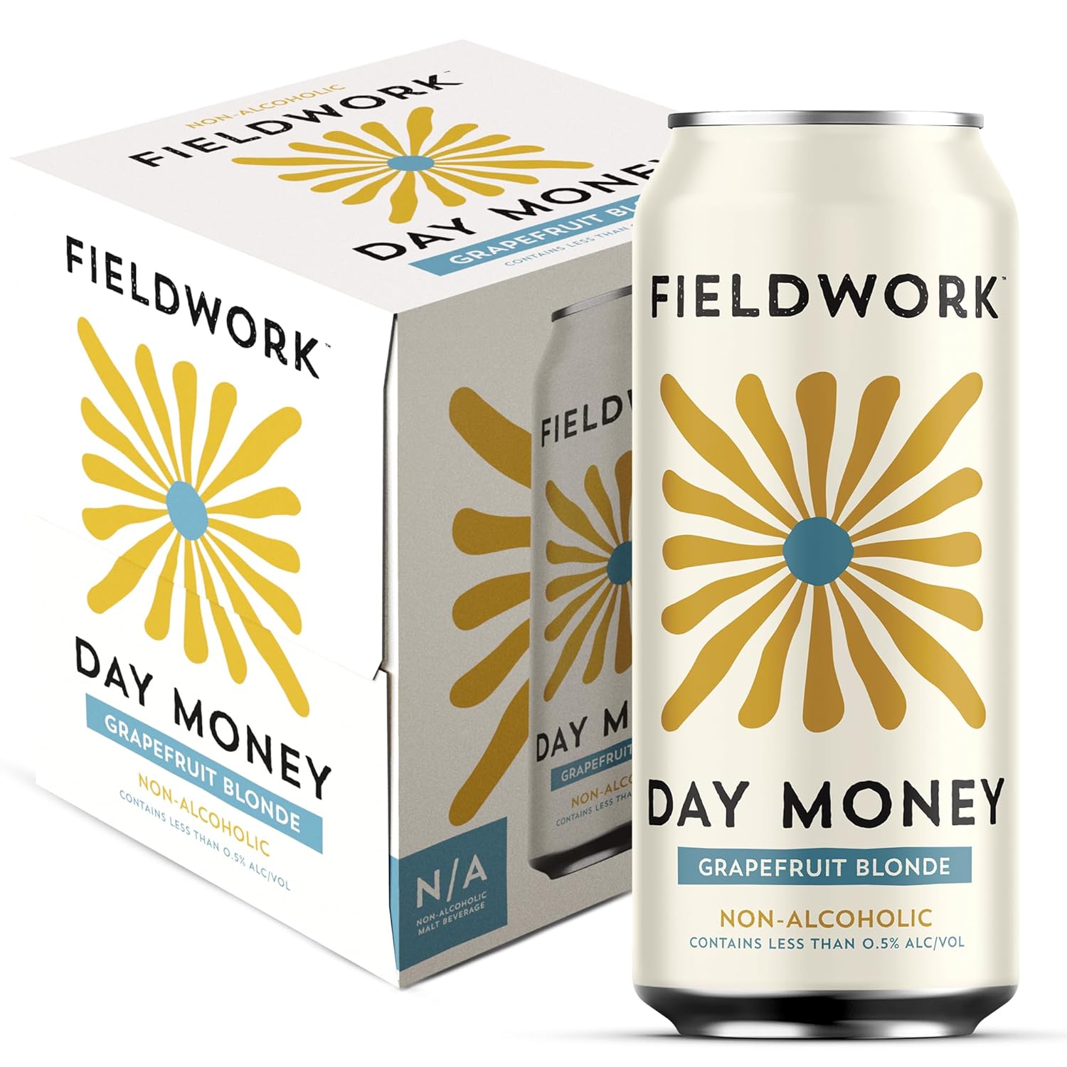 Non-Alcoholic Craft Beer 16 Fl Oz, Award-Winning Taste, Day Money Grapefruit Blonde, Vegan, Low-Calorie, 4-Pack Cans Day Money Grapefruit Blonde 4-Pack