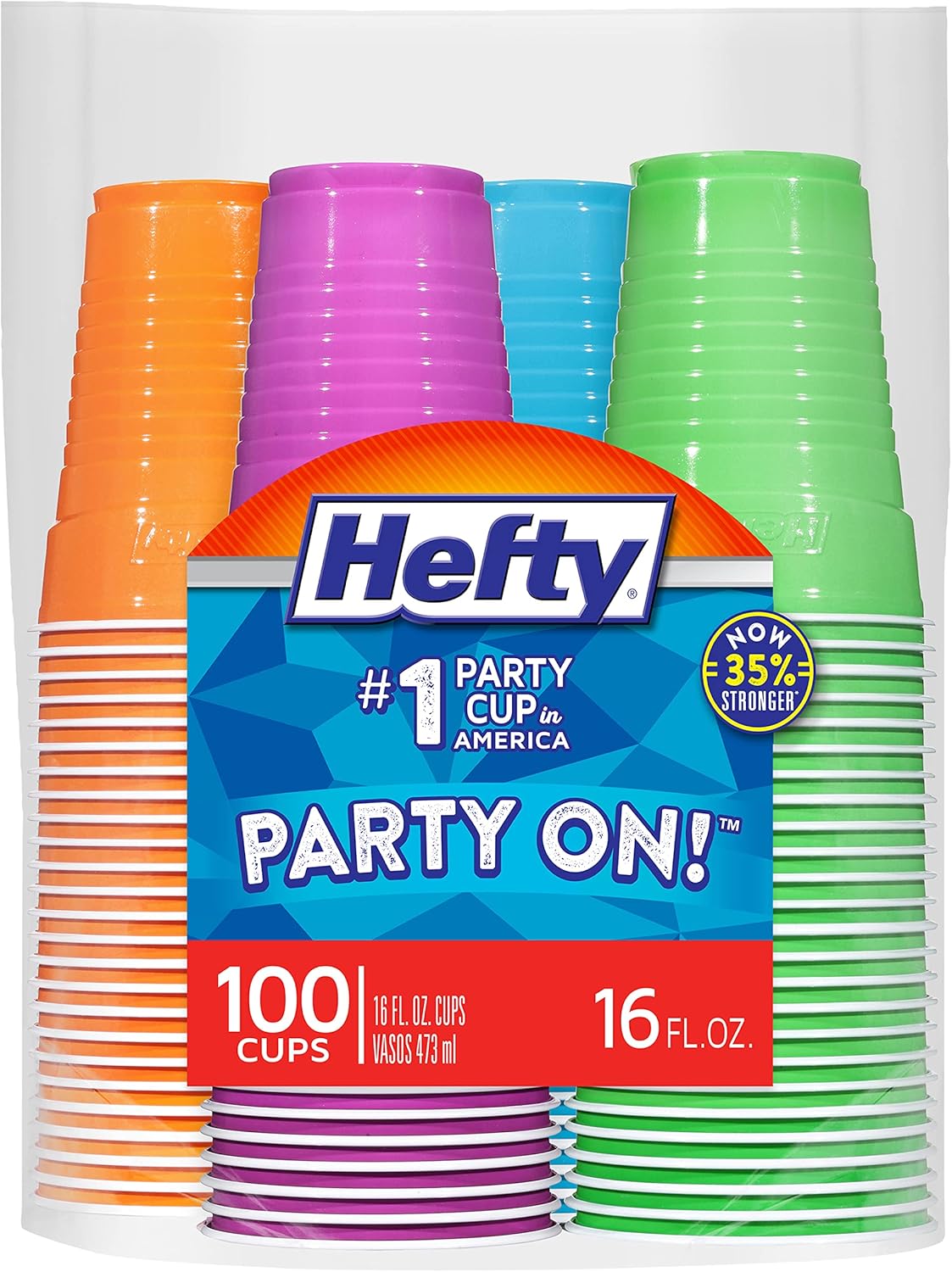 Party On Disposable Plastic Cups, Assorted, 16 Ounce, 100 Count 16 Ounce - 100 Count