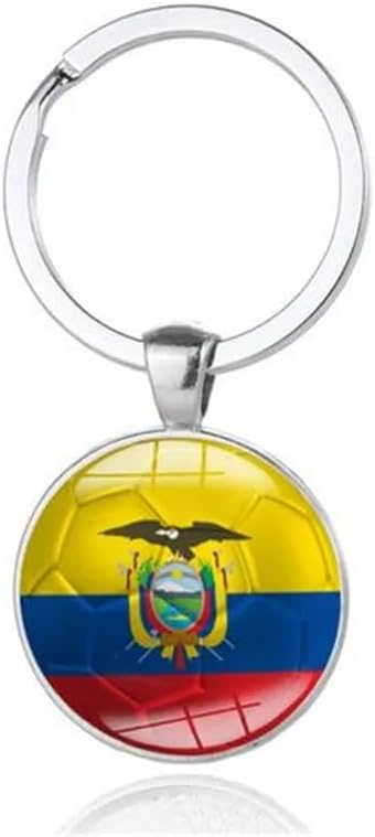 Ecuadorian Flag Soccer Keychain, Ecuador La Tri Tricolors National Football Team Accessories History Party Favor Fan Car Key Chain Ring Pendant Charm (Silver)
