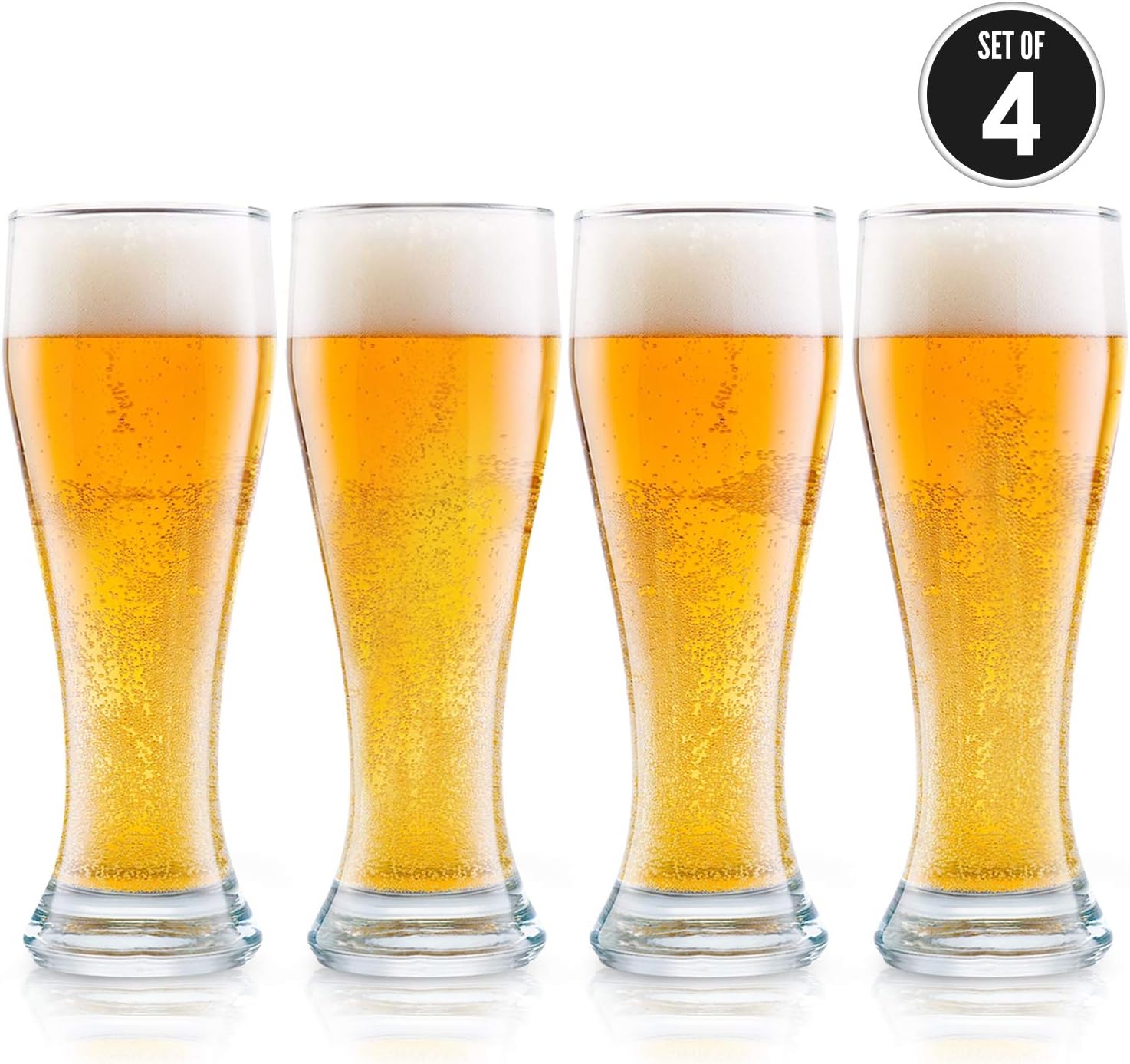 USA Made Nucleated Pilsner Glasses- Etched Beer Glass for Better Head Retention, Aroma and Flavor - 16 oz Craft Beer Glasses for Beer Drinking Bliss - 4 Pack
