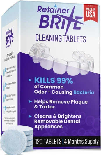 Retainer Brite - Retainer Cleaner Tablets for Invisalign, Mouth Guard Cleaner, Night Guard Cleaner and More - Cleaning Tablets for Ultrasonic Cleaners - 120 Tablets - 4 Month Supply - Made in USA