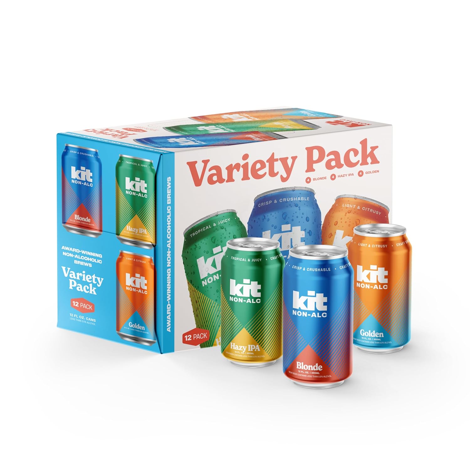 Kit Non-Alc - Non-Alcoholic Craft Beer – Variety 12pk Cans, Blonde, Hazy, Golden, 12 FL OZ, 4 Simple Ingredients – Gluten-Removed, Vegan Friendly, Dairy Free