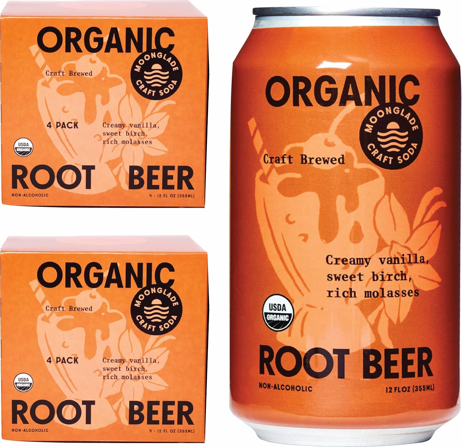 Moonglade Organic Root Beer, 100% Organic, Craft Root Beer, Lightly Carbonated, Full Flavor, 8 Pack 12 Fl Oz (8 Pack)