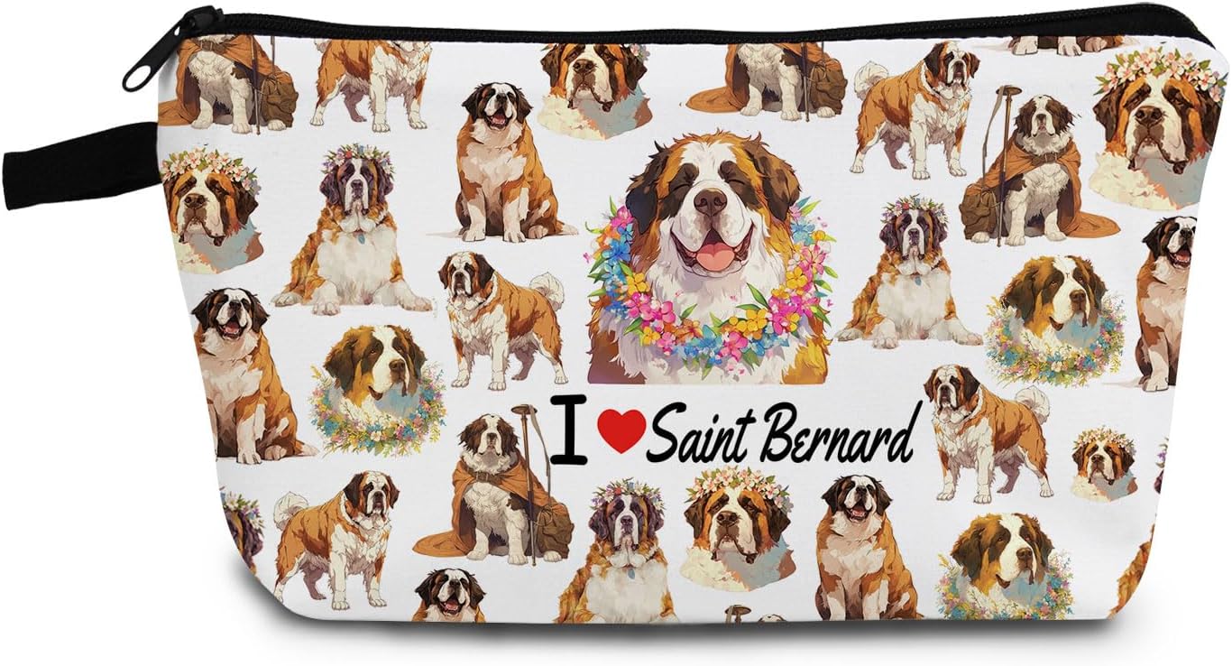 Funny Saint Bernard Gift I Love Saint Bernard Makeup Bag Cute Small Organizer Bag with Zipper Saint Bernard Puppy Toiletry Cosmetic Bag Birthday Gifts for Saint Bernard Lovers Women Friends Saint Bernard 01