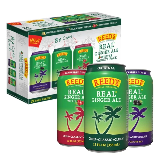 Reed's Winter Variety Pack Ginger Ale - Original, Cranberry, Blackberry - 24 Pack (8 of Each Flavor) Variety Pack 12oz (Pack of 24)