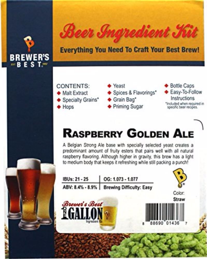 Brewer's Best One Gallon Home Brew Beer Ingredient Kit (Raspberry Golden Ale)