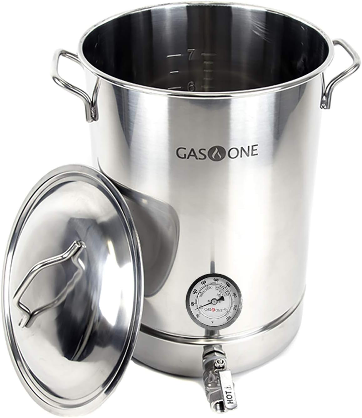 8 Gallon Stainless Steel Home Brew Kettle Pot Pre Drilled 4 PC Set 32 Quart Tri Ply Bottom for Beer Brewing Includes Stainless Steel Lid, Thermometer, Ball Valve Spigot - Home Brewing Supplies 32 Quarts