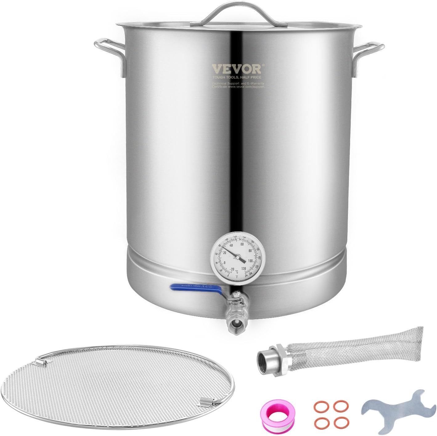 Brew Kettle 16 Gal, Brewing Pot Stainless Steel, Brew Kettle Pot for Beer Brewing with Filter&Filter Tray, Tri Ply Bottom for Beer 64 Quarts