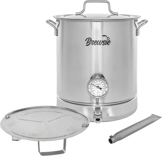 Stainless Steel Home Brew Kettle w/Dual Filtration - Equip with False Bottom Thermometer and Ball Valve for Brewing (16 Gal/ 64 QT)…