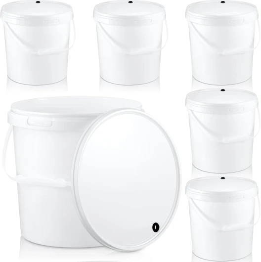 Hushee 6 Pcs 2 Gallon Round Fermentation Bucket With Lid - BPA Free, Food Grade Home Brewing Wine Fermenter for Beer, Mead, Cider, Fermented Beverage, White