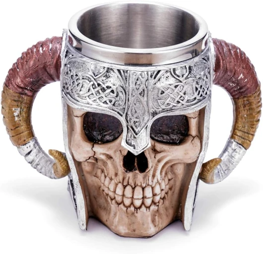 Stainless Steel Viking Warrior Skull Beer Cup - 17oz Medieval Tankard for Coffee/Beverage/Juice Design-1