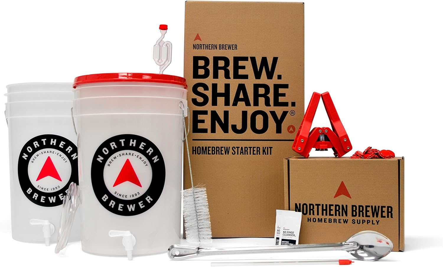 Essential Brew - Share - Enjoy - HomeBrewing Starter Set, Equipment and Recipe for 5 Gallon Batches (Block Party Amber) Essential w/ Block Party