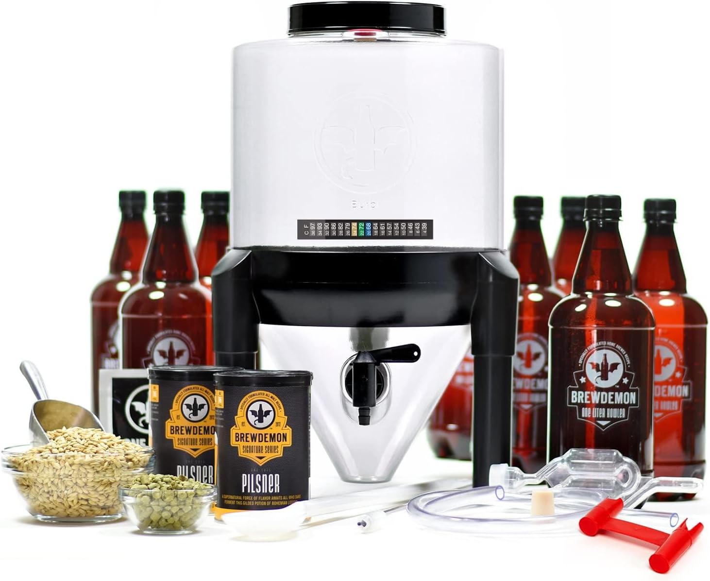Craft Beer Brewing Kit Signature Pro with Bottles - Conical Fermenter Eliminates Sediment and Makes Great Tasting Home Brewed Beer - Includes Gallon Pilsner Recipe