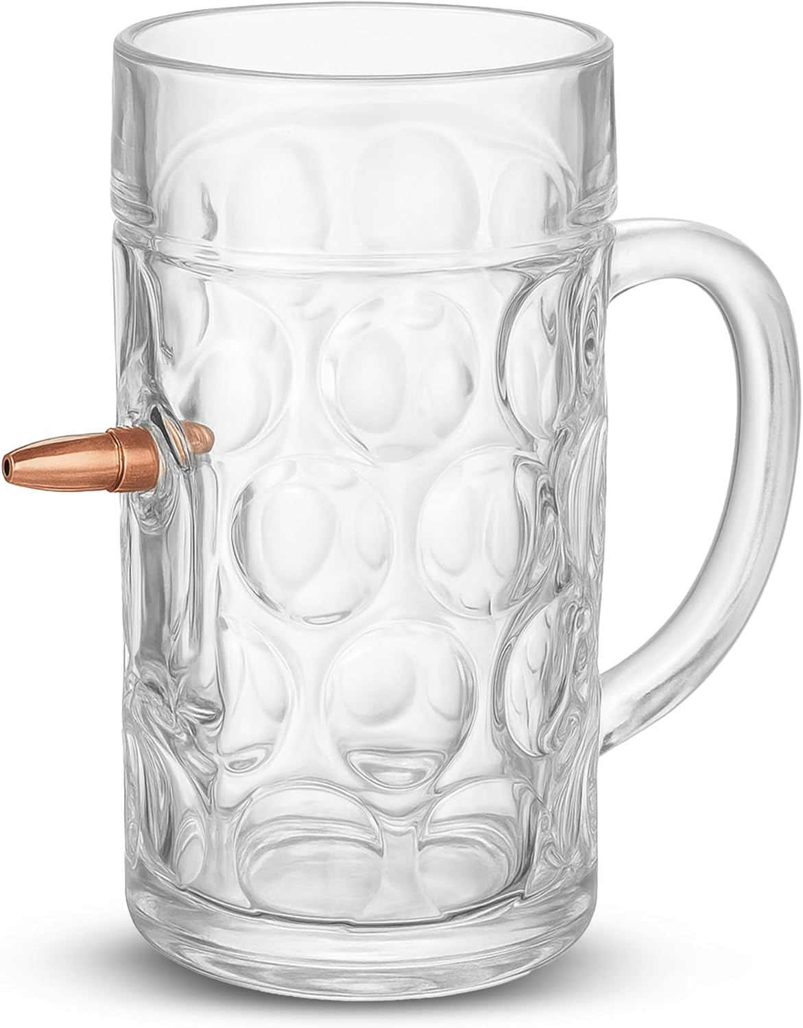 Last Man Standing Large Beer Glass With Real 7.6 Cal Bullet - Handmade Shadow Proof Unique Bar Glasses for Men – Great Gift for Military Tactical Enthusiasts - Large (34 Fl oz / 1L) 1 Litre