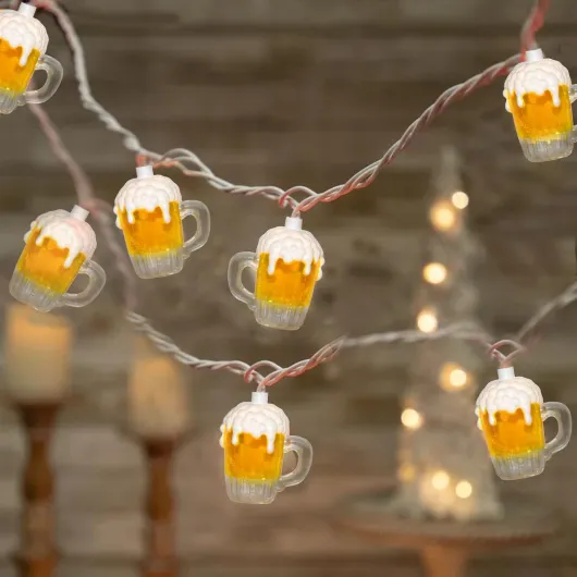 Beer Mug String Lights Plug in, 8.5Ft Summer Beer Party Decorations String Lights with 10 Beer Cup Lights, Hanging Beer Cup Fairy Lights for Outdoor Bar Birthday Summer Themed Party Wedding Decor Beer lights