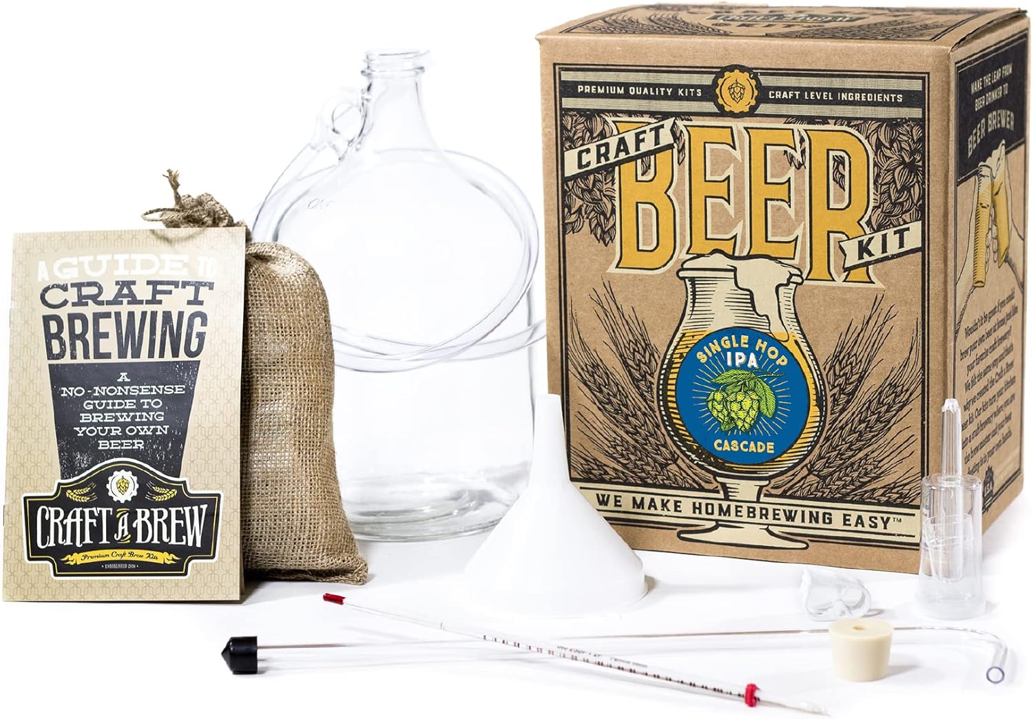 Single Hop IPA (Cascade) - Beer Making Kit - Make Your Own Craft Beer - Complete Equipment and Supplies - Starter Home Brewing Kit - 1 Gallon