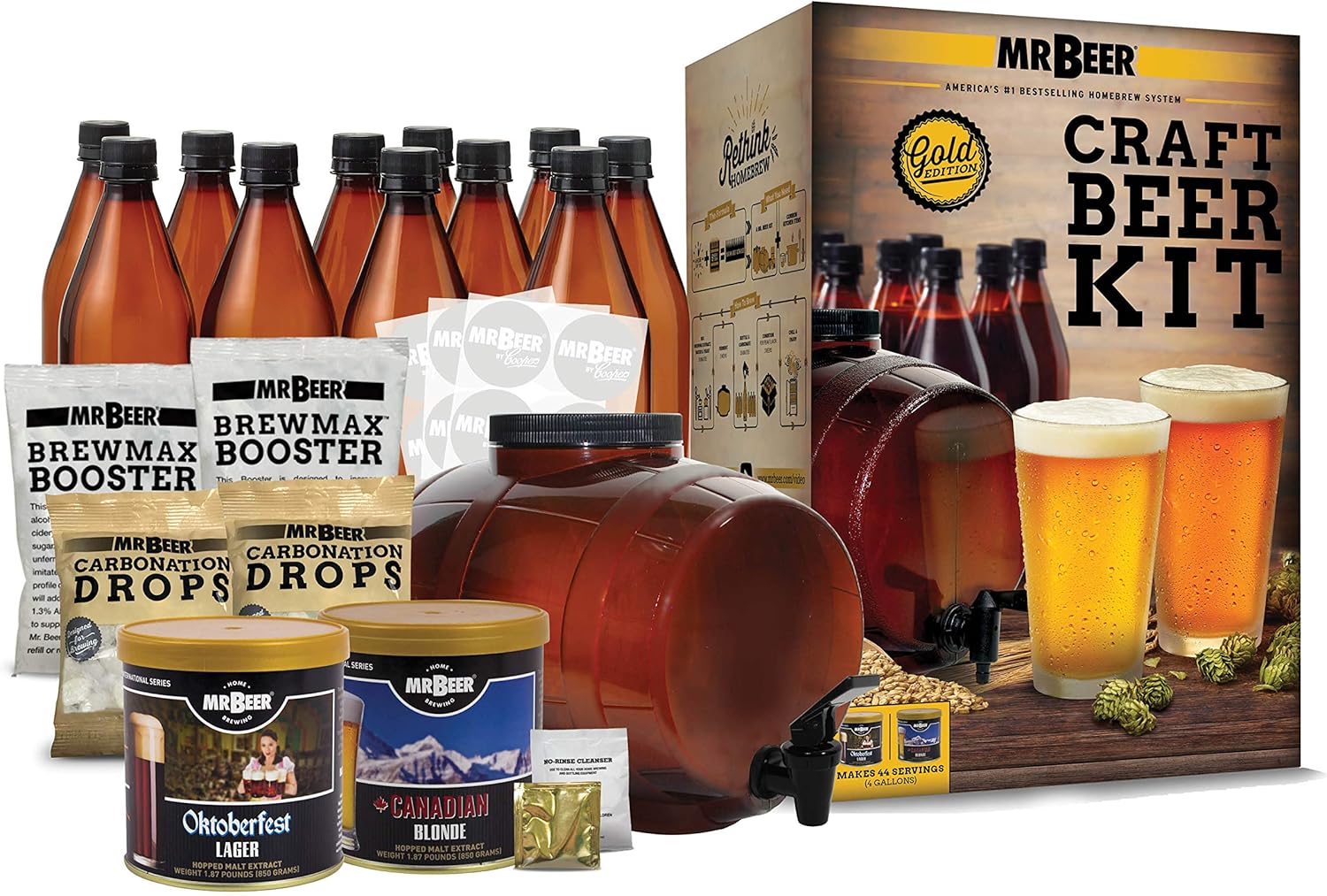 Craft Beer Making Kit 4 Gallon Complete DIY Home Brew Set Everything Included, Bottles, Refills Brew in 30 Minutes 4 Gallon Bonus Kit