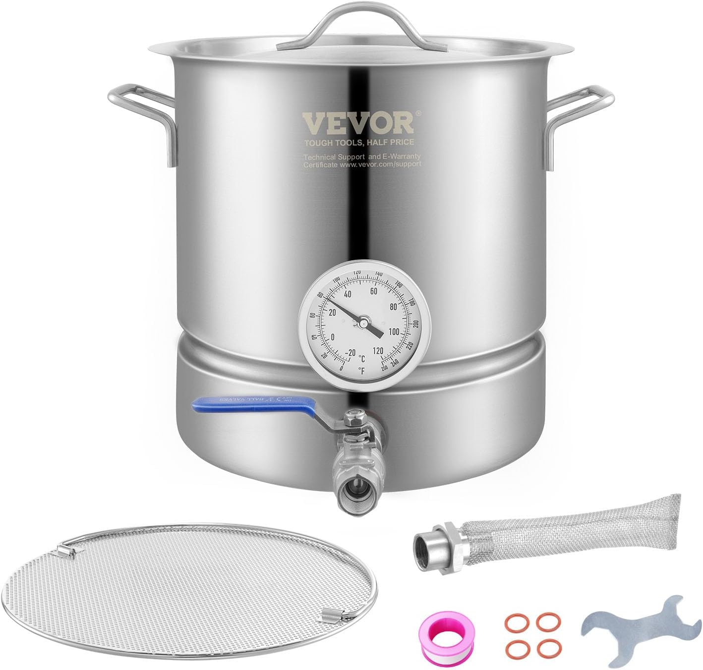 Brew Kettle 5 Gal, Brewing Pot Stainless Steel, Brew Kettle Pot for Beer Brewing with Filter&Filter Tray, Tri Ply Bottom 20 Quarts