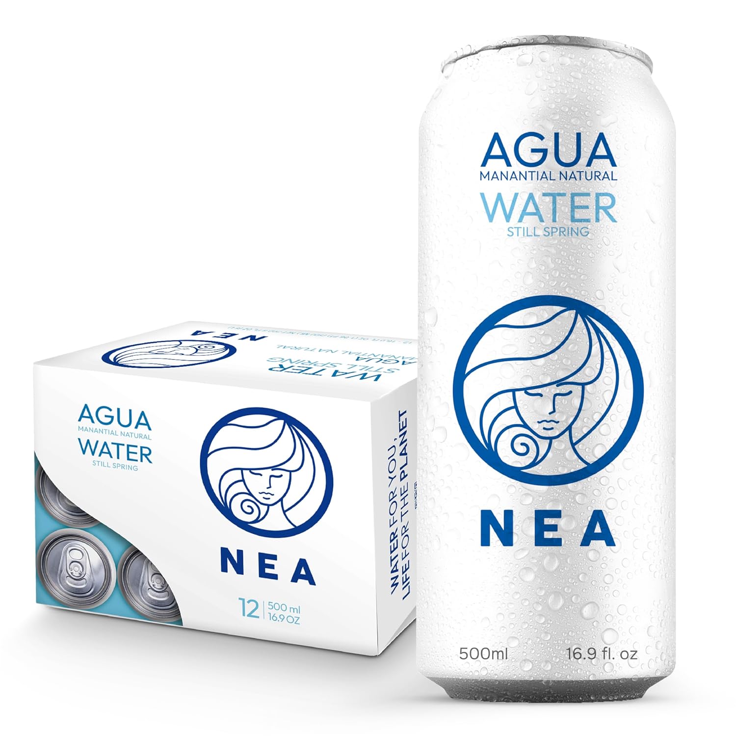 NEA Canned Water – Pure Spring Water in Cans from the Austrian Alps – Natural Mineral Drinking Water – 16.9oz Can – Plastic-Free Boxed 12-Pack
