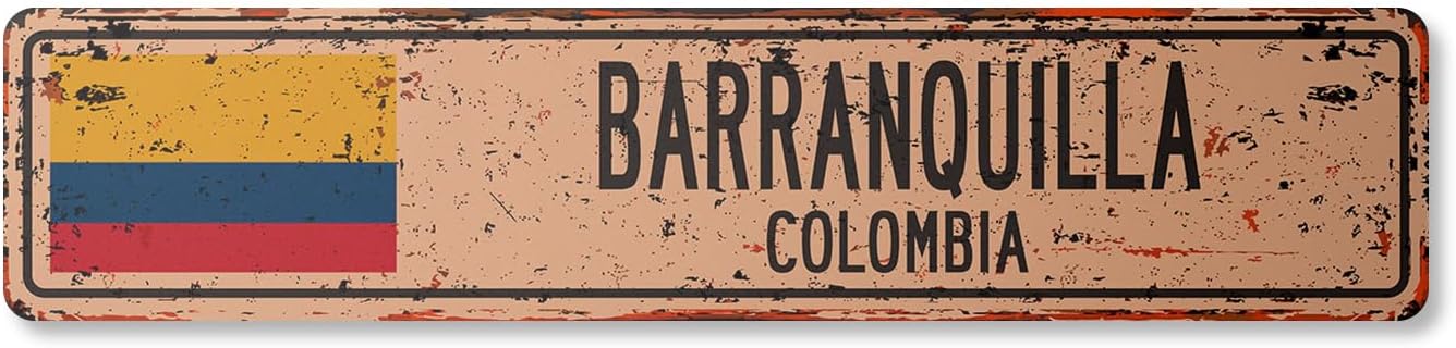 Barranquilla Colombia Vintage Plastic Street Sign Colombian Flag City Country Road Wall Gift - Indoor/Outdoor - 18" Wide