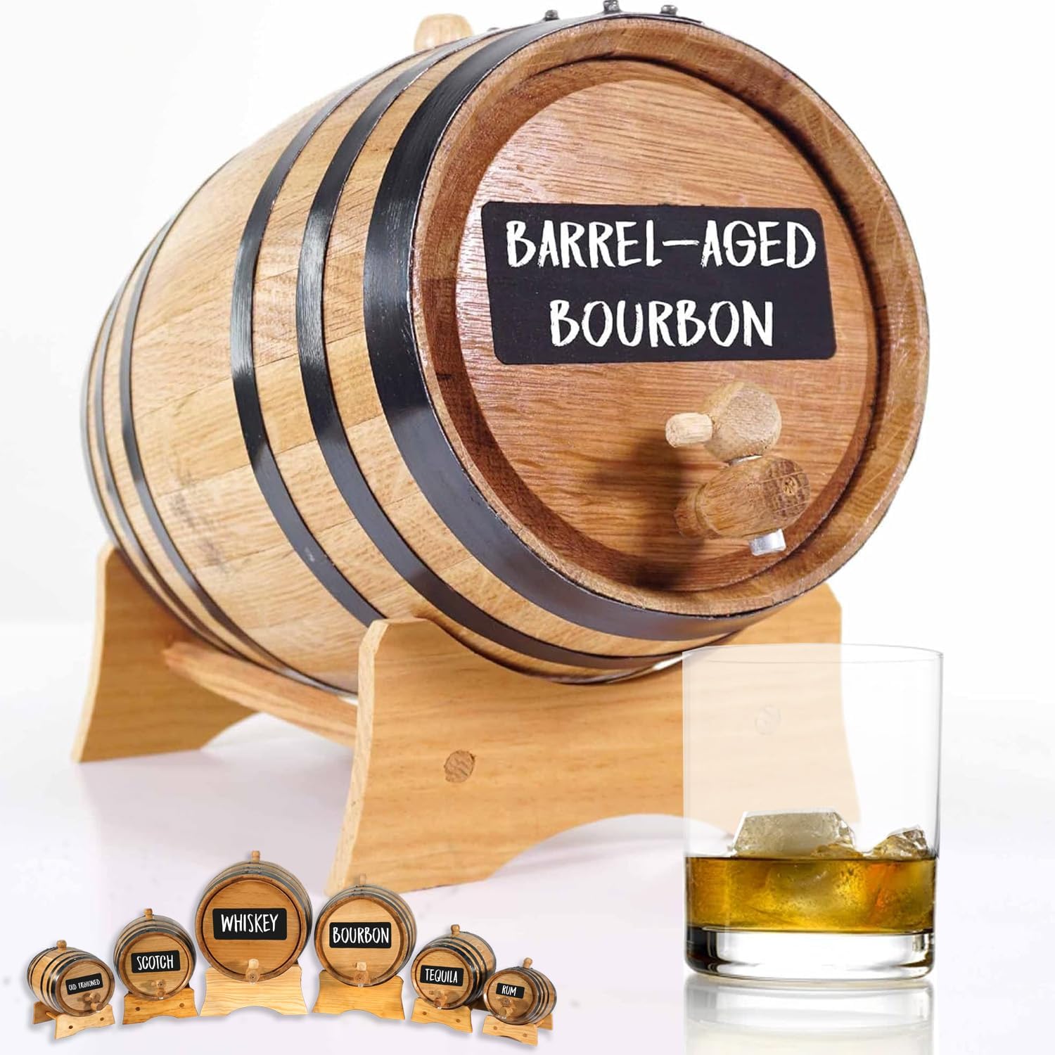 American Oak Barrel (2 liter) with Chalkboard Front - Charred Mini Keg for Aging Cocktails, Bourbon, Scotch, Whiskey, Gin, Hot Sauce - Home Bar Decor by Thousand Oaks Barrel Co.