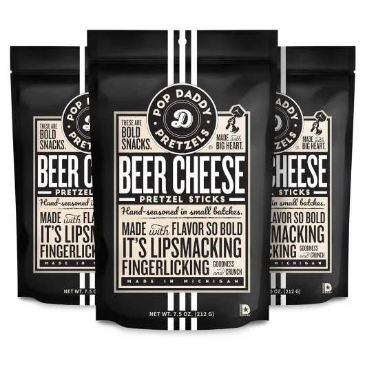 Pop Daddy Flavored Pretzels Sticks, Healthy Gourmet Pretzels Snacks, 7.5oz Individual Bags, 3 Pack, Beer Cheese
