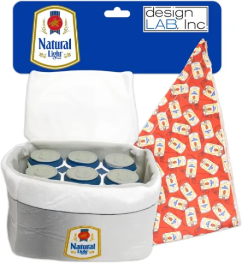 Design LAB, Inc - Natural Light Beer Dog Toy - Tailgate Pack Plush Cooler with Rubber Toy Six Pack of Beers & Bandana Bundle - Interactive Squeaky Dog Toys for Fetch, Chewing & Fun