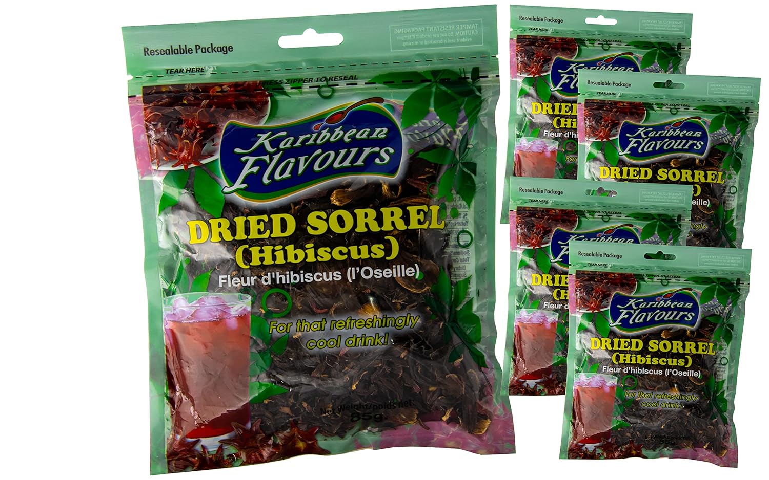 Premium Sorrel (5 pack) Hibiscus Flower Whole Petal 5 x 3 Oz - Dried Raw Natural - Flor de Jamaica - Vegan - Makes A Refreshing Iced Tea Or Hot Tea