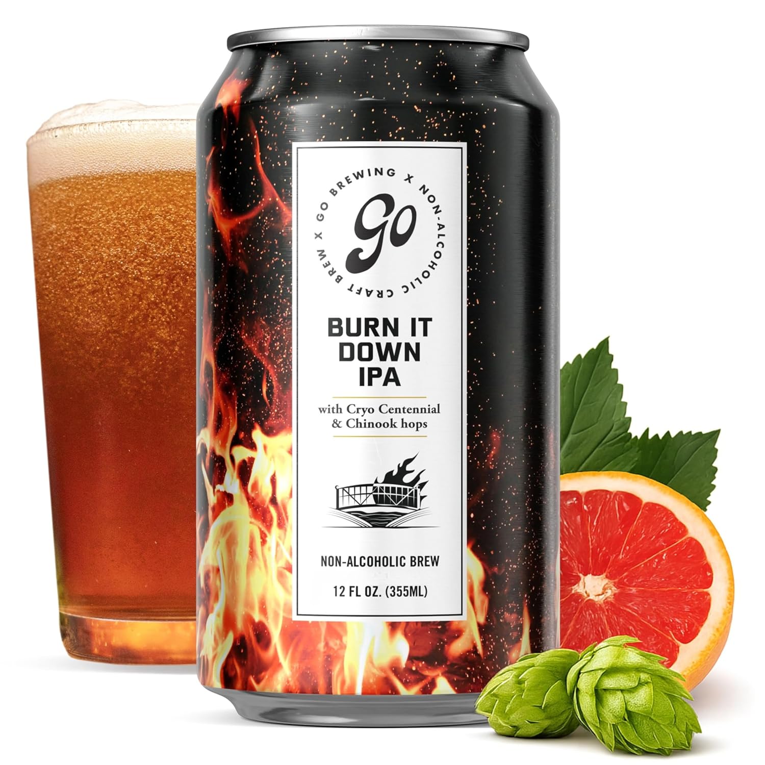 Burn It Down IPA - Non-Alcoholic Craft Beer - Small Batch, Low-Calorie Brew - Tropical, Citrus, and Hoppy Flavor Profile - Bold, Smooth Finish - Ideal for Any Occasion (12 Oz, 12 Cans) Burn it Down 12 Fl Oz (Pack of 12)