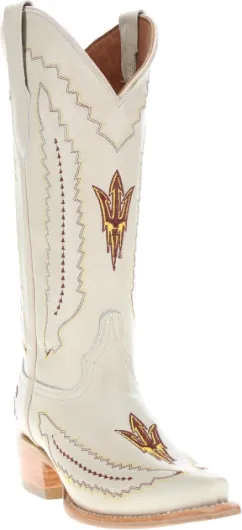 Women's Naomi Genuine Leather NCAA League Embroidery Snip Toe Cowgirl Boots 8.5 Naomi Bone Arizona State Sun Devils
