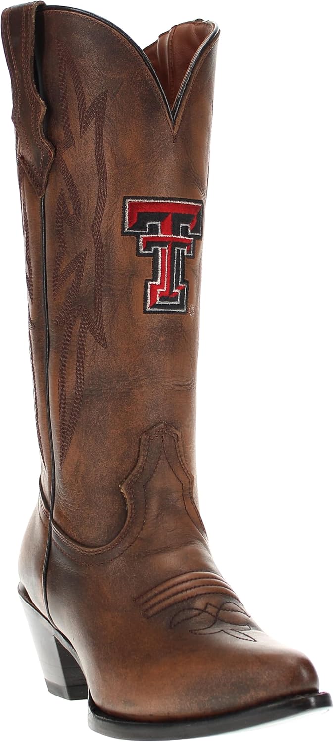Women's Chelsie Genuine Leather NCAA League Embroidery Pointed Toe Cowgirl Boots 11 Texas Tech Red Raiders