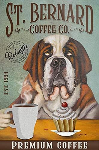 Metal Tin Sign Wall Decor St - Bernard Dog Coffee 1 Hanging Plaque Aluminum Signage Posters 8x12 Inch